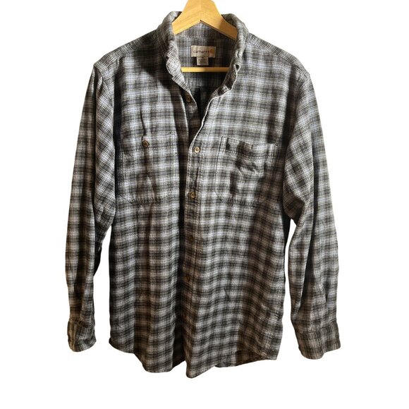 Carhartt Mens Plaid Button-Up Shirt Medium Blue/Gray 100% Cotton Regular Fit - Picture 2 of 12